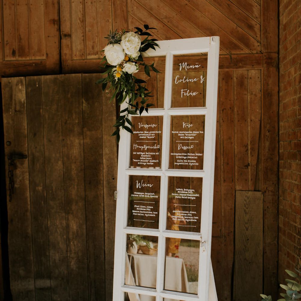 Window Pane Menu Sign | Chic Rustic French Wedding at Le Morimont Styled by Féelicité | Photography by Chloe