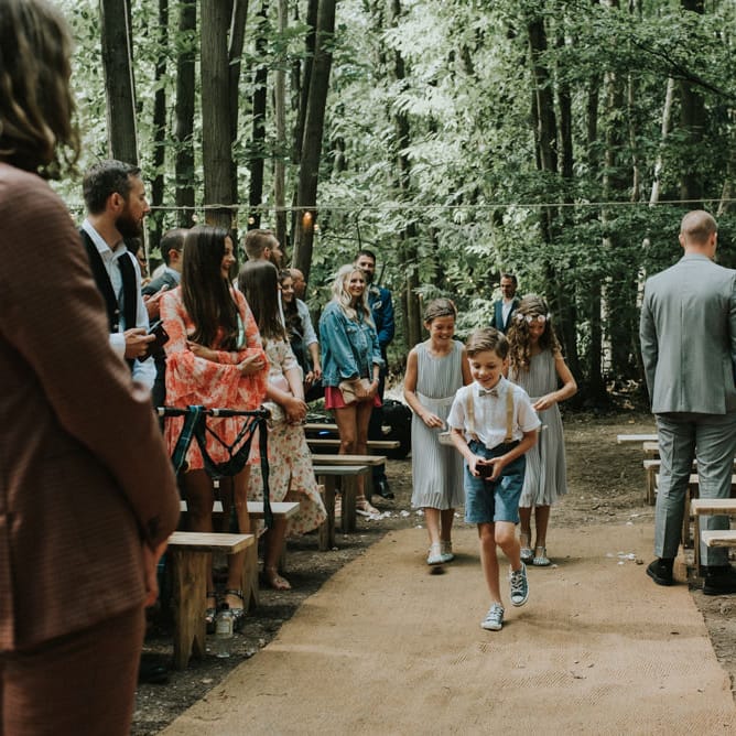 Wedding Ceremony | Page Boy & Flower Girls | Outdoor Woodland Wedding at The Dreys in Kent | Fern Edwards Photography