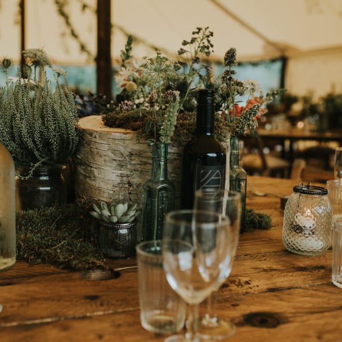 Plant Pot & Foliage Centrepieces | Outdoor Woodland Wedding at The Dreys in Kent | Fern Edwards Photography