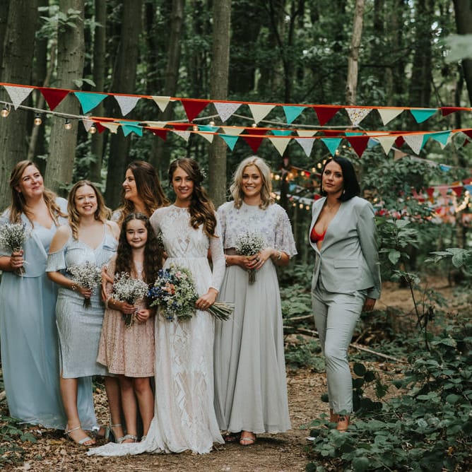 Bridal Party | Bride in Grace Loves Lace Gown | Outdoor Woodland Wedding at The Dreys in Kent | Fern Edwards Photography