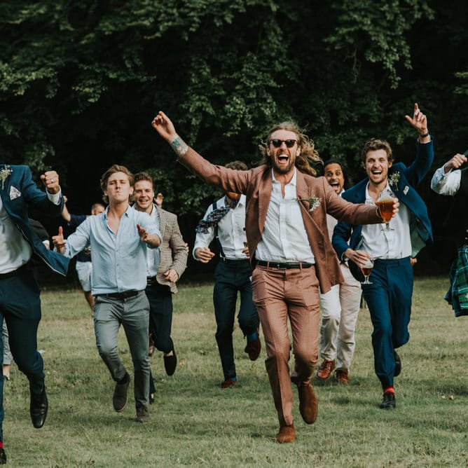 Groomsmen | Groom in Brown Check Suit | Outdoor Woodland Wedding at The Dreys in Kent | Fern Edwards Photography