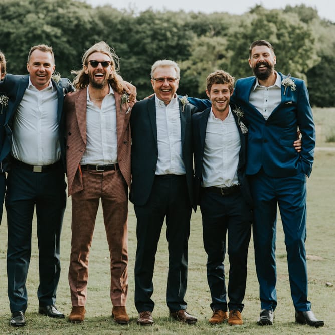 Groomsmen | Groom in Brown Check Suit | Outdoor Woodland Wedding at The Dreys in Kent | Fern Edwards Photography