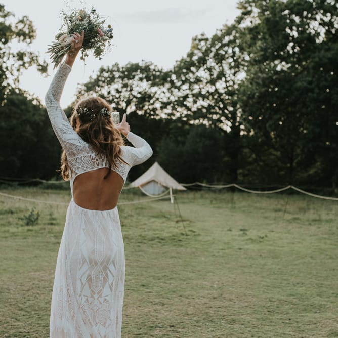Boho Bride in Grace Loves Lace Gown | Outdoor Woodland Wedding at The Dreys in Kent | Fern Edwards Photography