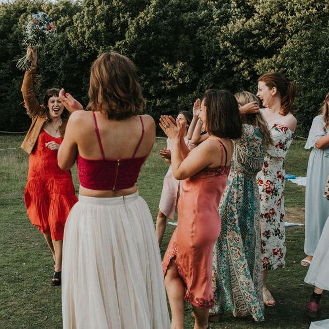 Bouquet Toss | Outdoor Woodland Wedding at The Dreys in Kent | Fern Edwards Photography