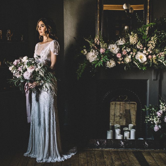 Jenny Packham Wedding Dress | Dark Hues For An Intimate Wedding Inspiration Shoot At The Green Man Winchester With Stationery By Geri Loves Emi And Images From Carrie Lavers Photography