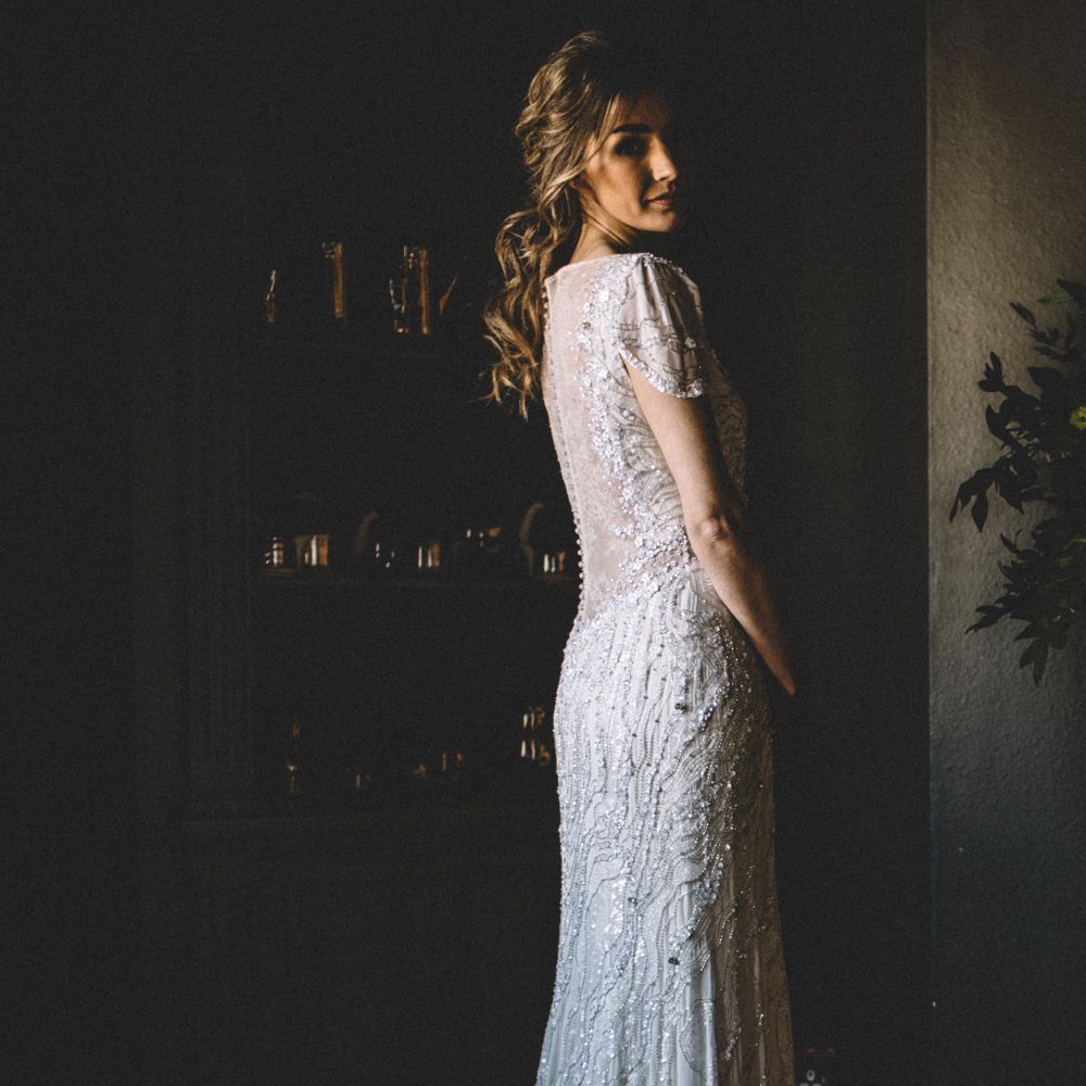 Jenny Packham Wedding Dress | Dark Hues For An Intimate Wedding Inspiration Shoot At The Green Man Winchester With Stationery By Geri Loves Emi And Images From Carrie Lavers Photography