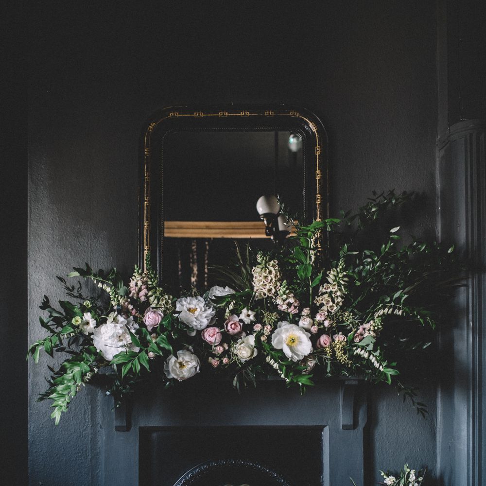 Floral Installation | Dark Hues For An Intimate Wedding Inspiration Shoot At The Green Man Winchester With Stationery By Geri Loves Emi And Images From Carrie Lavers Photography