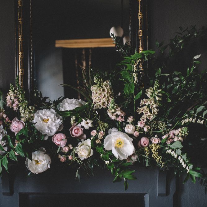 Floral Installation | Dark Hues For An Intimate Wedding Inspiration Shoot At The Green Man Winchester With Stationery By Geri Loves Emi And Images From Carrie Lavers Photography