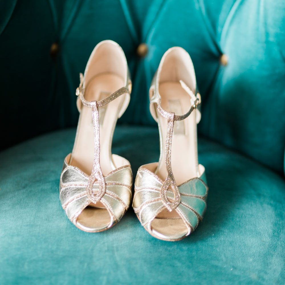 Gold T Bar Bridal Shoes