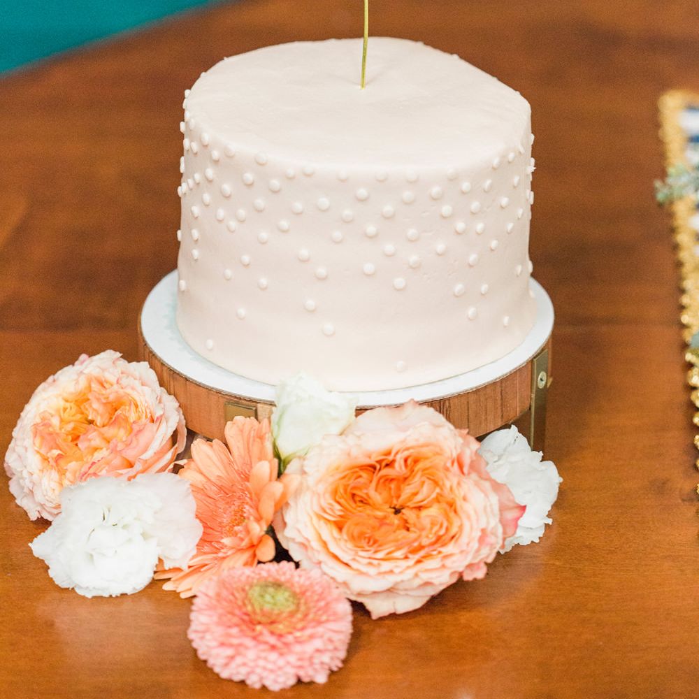 Single Tier Wedding Cake with Polaroid Cake Topper