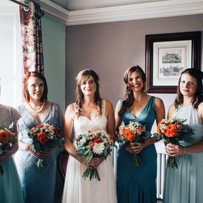 Bridal Party | Bridesmaids in Different Blue Dresses | Wedding Morning Bridal Preparations | Colourful DIY Wedding at Barley Wood Country House in Somerset | A Thing Like That Photography