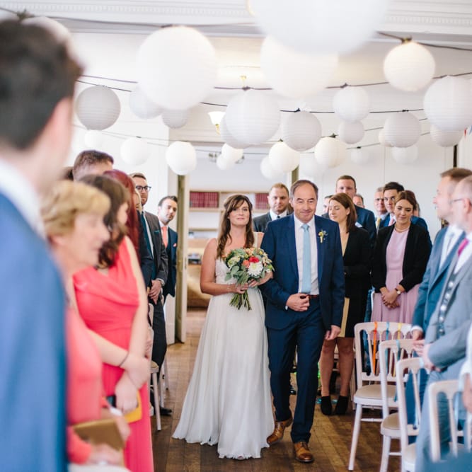 Wedding Ceremony | Bridal Entrance | Colourful DIY Wedding at Barley Wood Country House in Somerset | A Thing Like That Photography