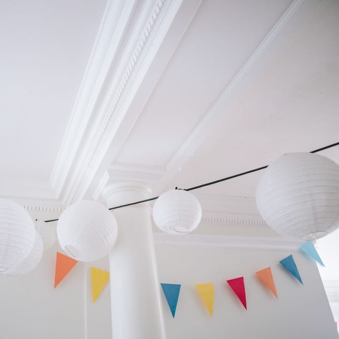 Bunting & Balloon Wedding Decor | Colourful DIY Wedding at Barley Wood Country House in Somerset | A Thing Like That Photography