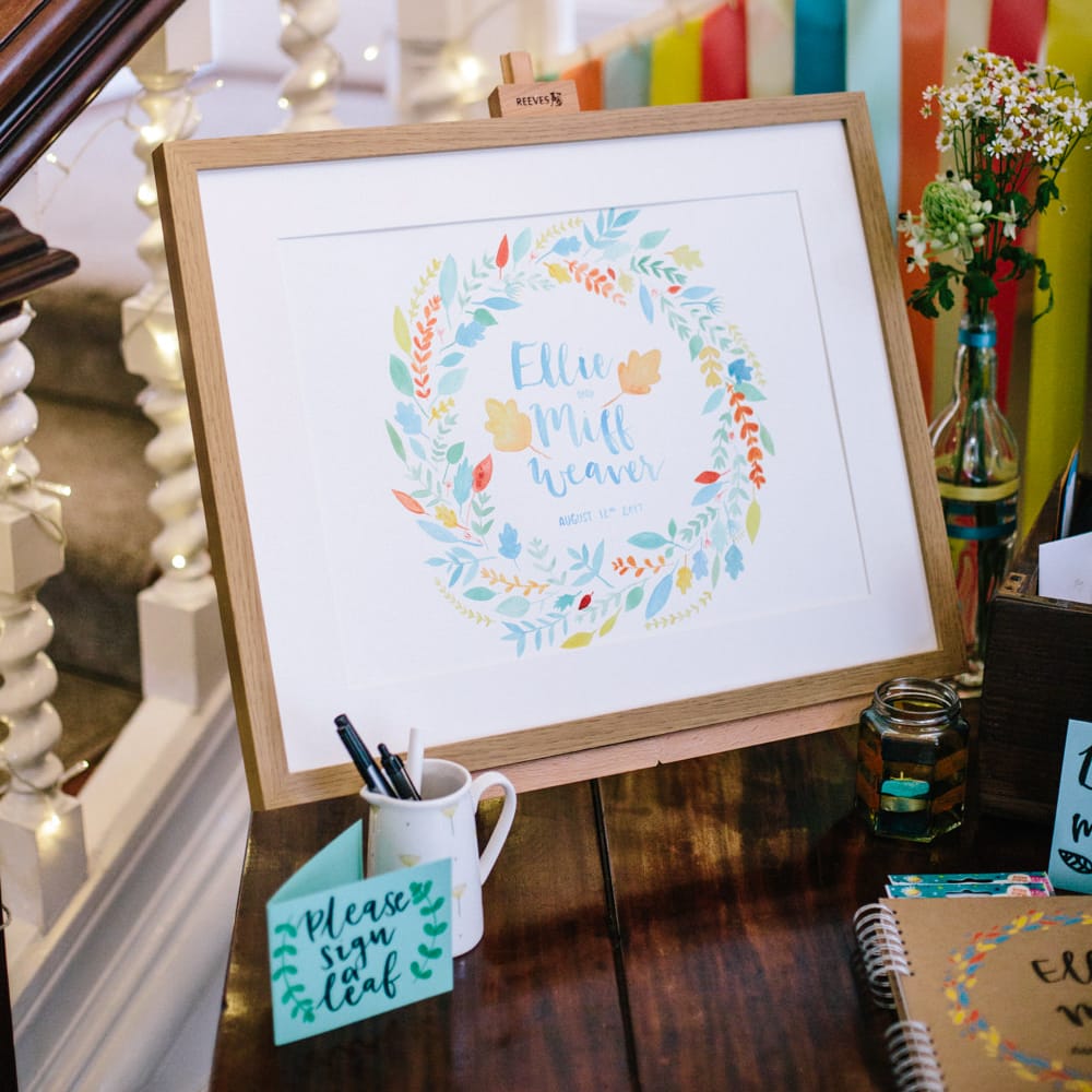 Illustrated Wedding Welcome Sign | Colourful DIY Wedding at Barley Wood Country House in Somerset | A Thing Like That Photography