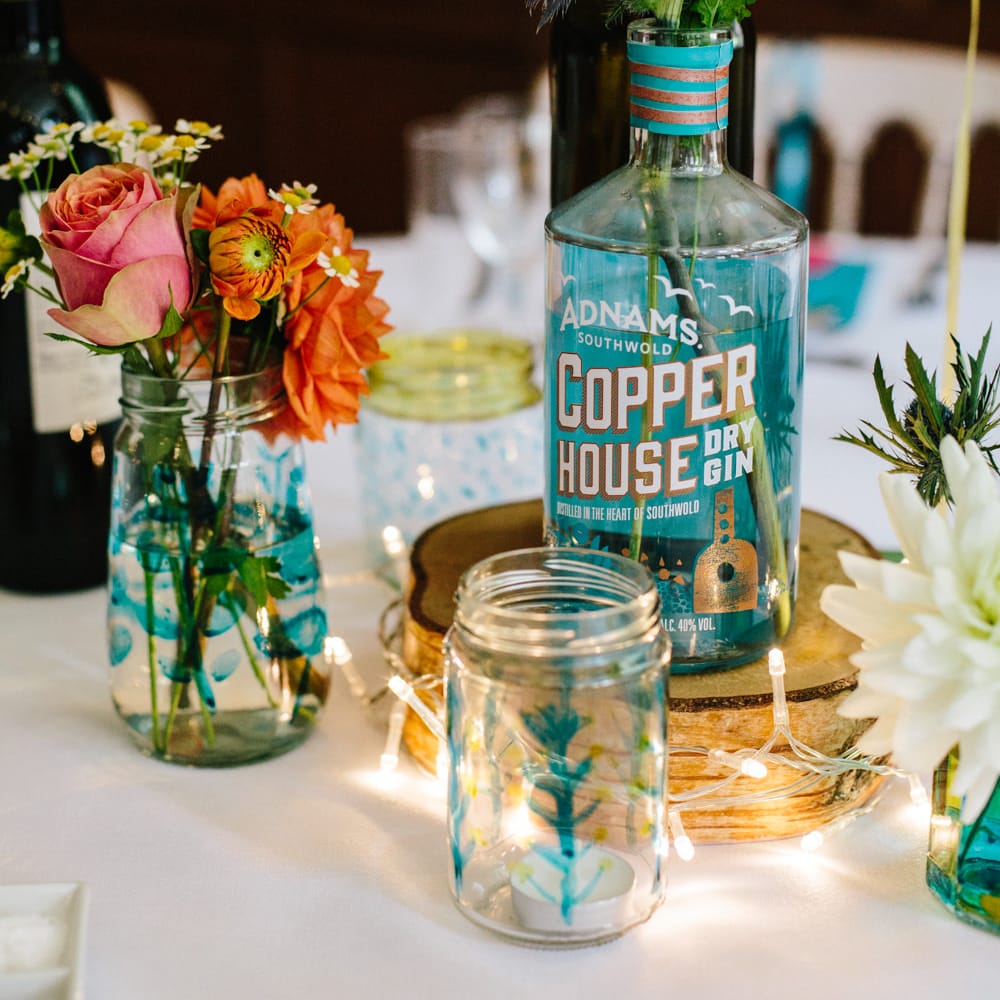 Colourful Table Centrepiece | Colourful DIY Wedding at Barley Wood Country House in Somerset | A Thing Like That Photography
