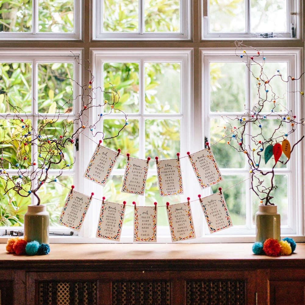 Strung Up Table Plan | Colourful DIY Wedding at Barley Wood Country House in Somerset | A Thing Like That Photography
