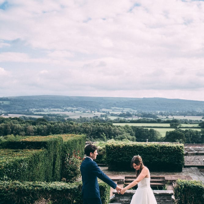 Bride in Bespoke Gown | Groom in Navy Blue Suit | Colourful DIY Wedding at Barley Wood Country House in Somerset | A Thing Like That Photography