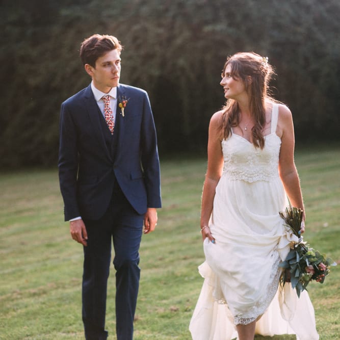 Bride in Bespoke Gown | Groom in Navy Blue Suit | Colourful DIY Wedding at Barley Wood Country House in Somerset | A Thing Like That Photography