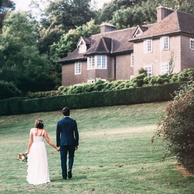 Bride in Bespoke Gown | Groom in Navy Blue Suit | Colourful DIY Wedding at Barley Wood Country House in Somerset | A Thing Like That Photography