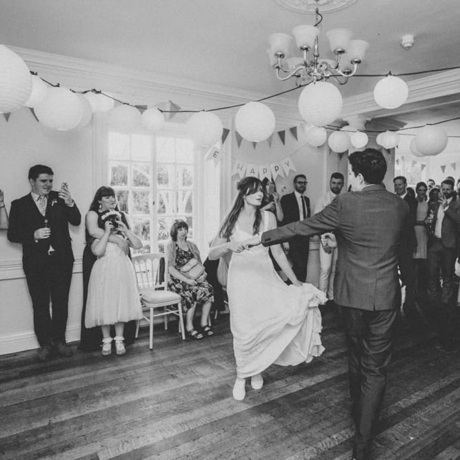 First Dance | Bride in Bespoke Gown | Groom in Navy Blue Suit | Colourful DIY Wedding at Barley Wood Country House in Somerset | A Thing Like That Photography
