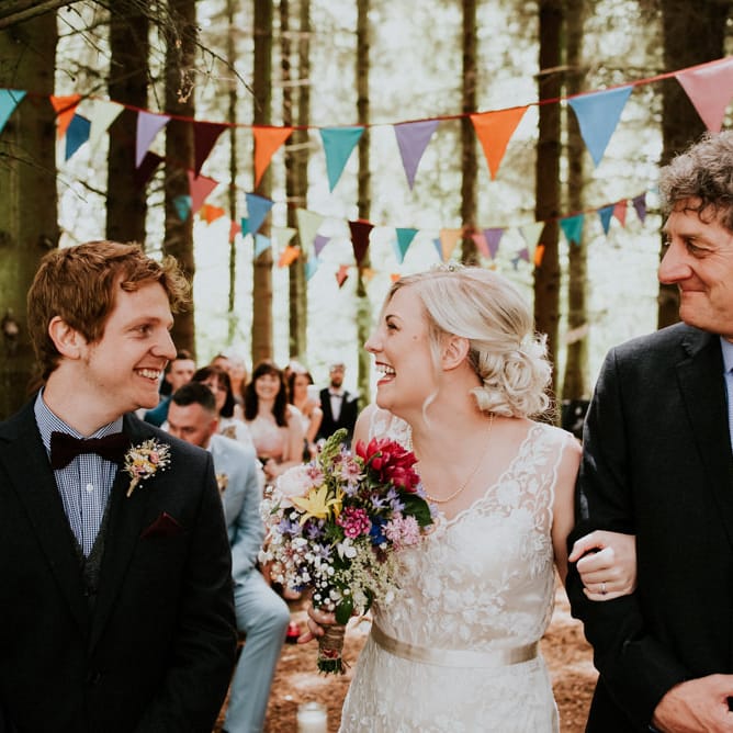 Woodland Wedding Ceremony | Bride in Catherine Deane Dress | Colourful Outdoor Wedding at Lineham Farm in Leeds | Shutter Go Click Photography
