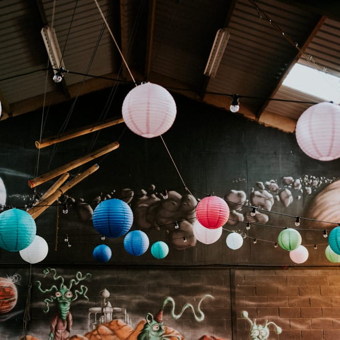 Bright Hanging Paper Lanterns | Colourful Outdoor Wedding at Lineham Farm in Leeds | Shutter Go Click Photography