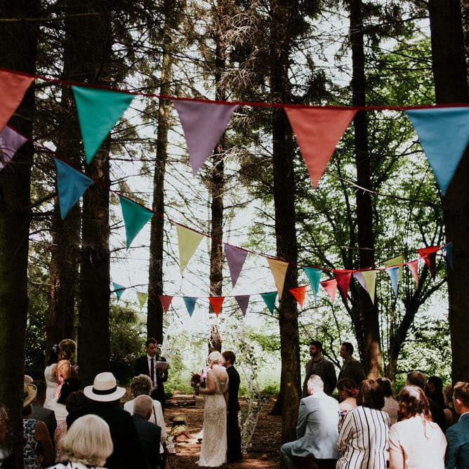 Woodland Wedding Ceremony | Bride in Catherine Deane Dress | Colourful Outdoor Wedding at Lineham Farm in Leeds | Shutter Go Click Photography