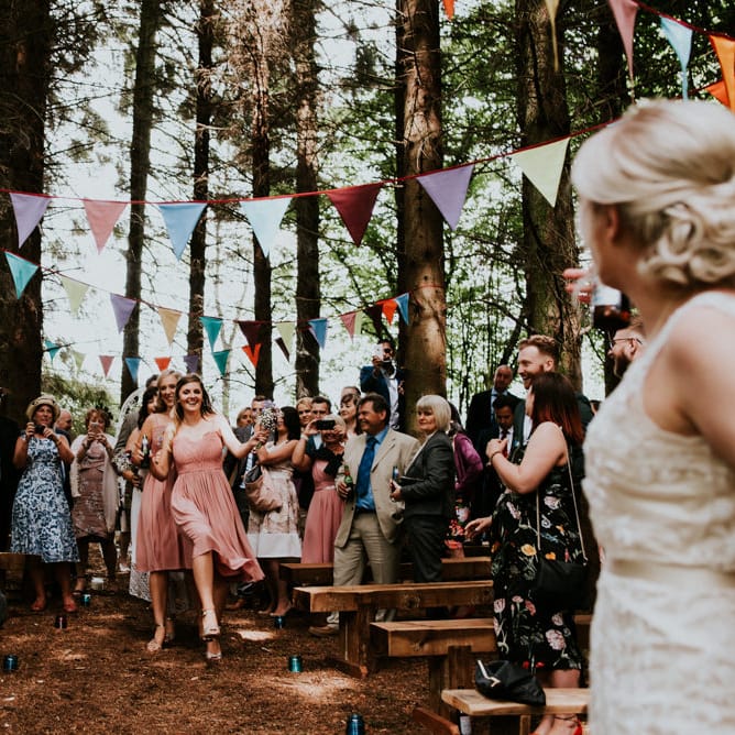 Woodland Wedding Ceremony | Bridesmaids in Marks and Spencer & Coast Dresses | Colourful Outdoor Wedding at Lineham Farm in Leeds | Shutter Go Click Photography