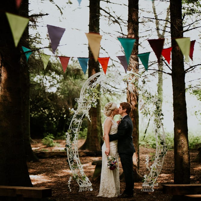 Bride in Catherine Deane Gown | Groom in Ben Sherman Suit, Bow Tie & Gingham Shirt | Colourful Outdoor Wedding at Lineham Farm in Leeds | Shutter Go Click Photography