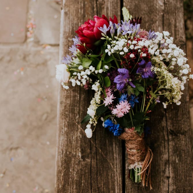 Homegown Wild Flower Wedding Bouquet | Colourful Barn Reception at Lineham Farm in Leeds | Shutter Go Click Photography