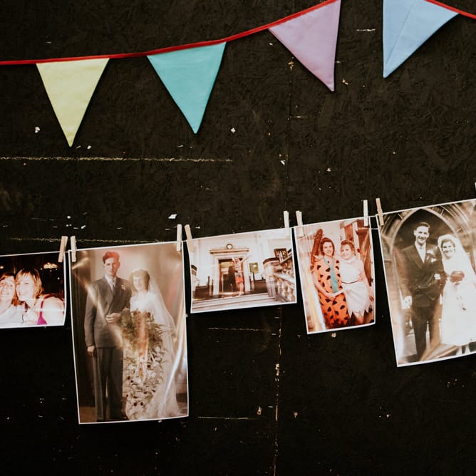 DIY Bunting & Polaroid Pictures | Wedding Decor | Colourful Barn Reception at Lineham Farm in Leeds | Shutter Go Click Photography