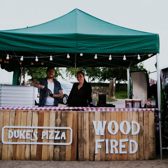 Dukes Wood Fired Pizza Stand | Colourful Barn Reception at Lineham Farm in Leeds | Shutter Go Click Photography
