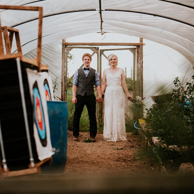 Bride in Catherine Deane Gown | Groom in Ben Sherman Suit, Bow Tie & Gingham Shirt | Colourful Barn Reception at Lineham Farm in Leeds | Shutter Go Click Photography