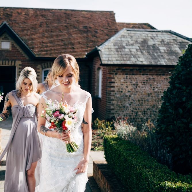 Bride in Lace Illusion Neck Wedding Dress | Dale Weeks Photography