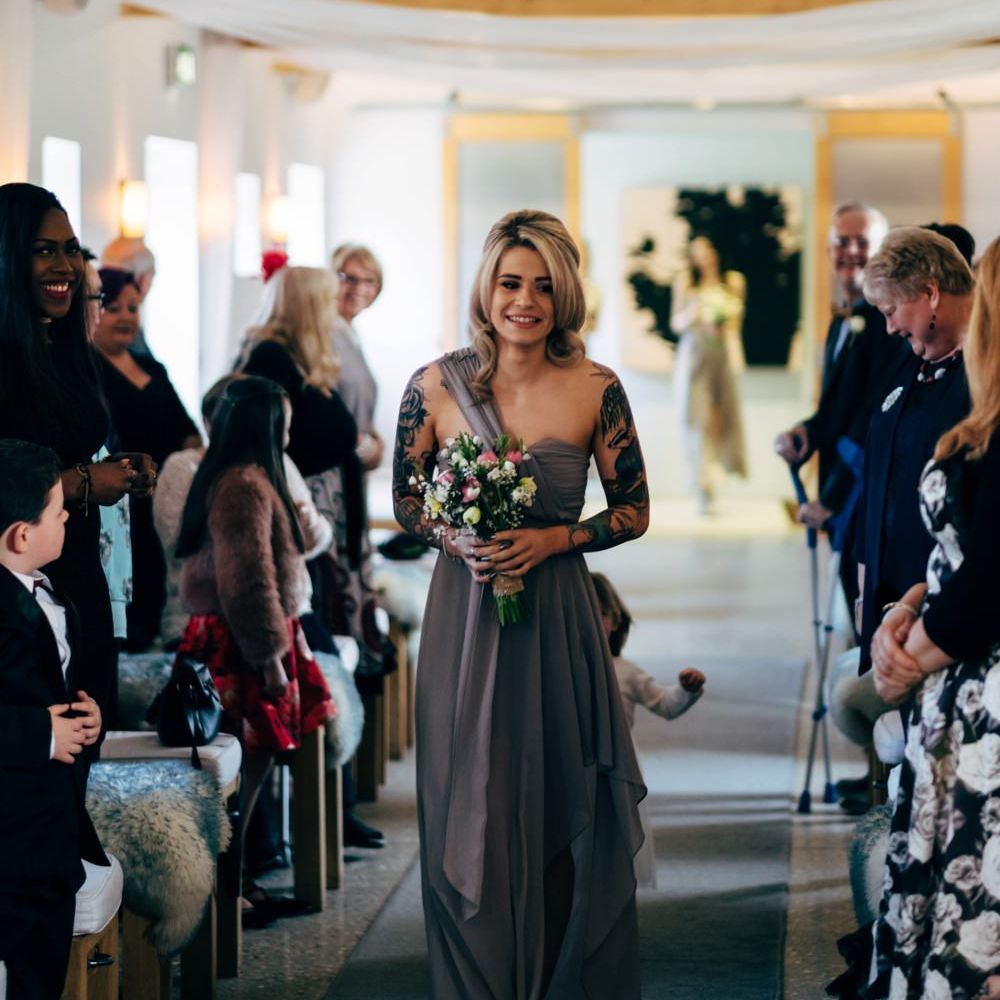 Bridesmaid in Grey ASOS DressGroom at the Altar | Dale Weeks Photography