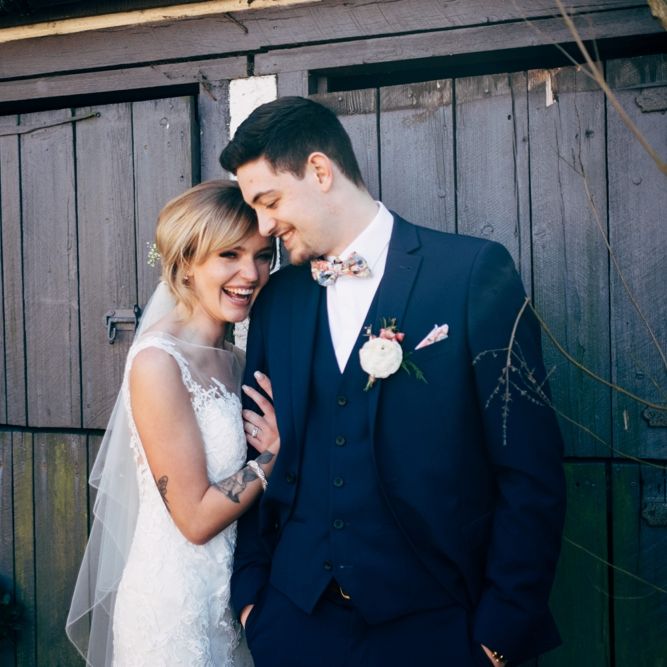 Bride in Lace Illusion Neck Wedding Dress | Groom in Next Suit | Dale Weeks Photography