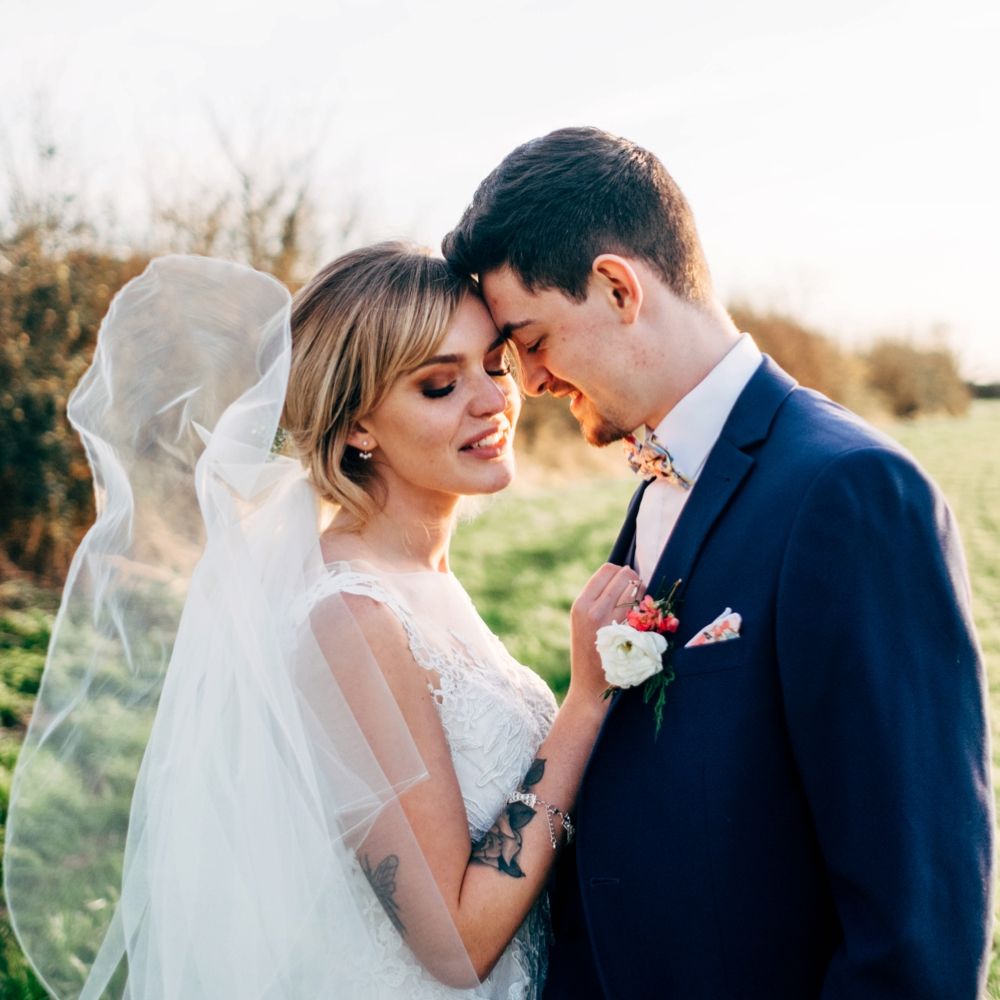 Bride in Lace Illusion Neck Wedding Dress | Groom in Next Suit | Dale Weeks Photography
