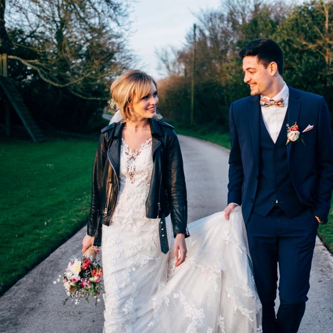 Bride in Lace Illusion Neck Wedding Dress | Groom in Next Suit | Dale Weeks Photography