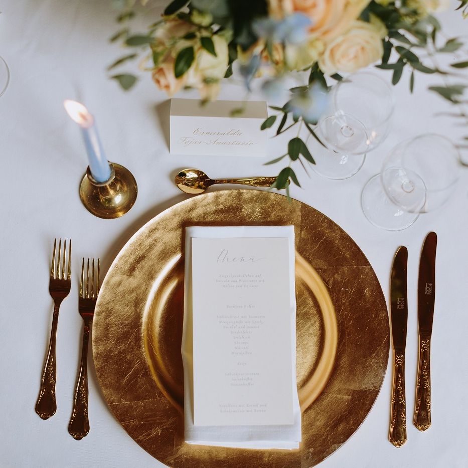 Gold Platter & Cutlery Place Setting