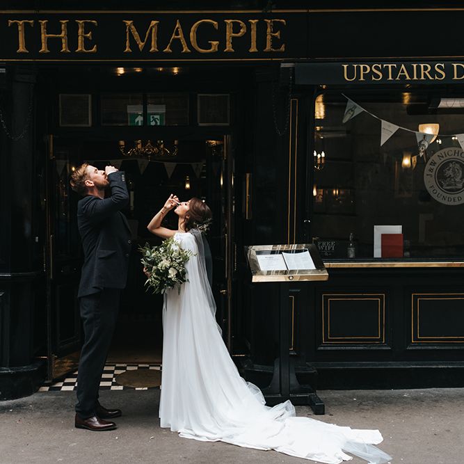 Devonshire Terrace For A Stylish Green &amp; White Wedding With Lots Of Foliage And Elegant Signage With Bride In Bespoke Pronovias And Images From Miss Gen