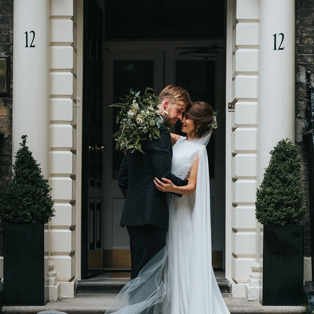 Devonshire Terrace For A Stylish Green &amp; White Wedding With Lots Of Foliage And Elegant Signage With Bride In Bespoke Pronovias And Images From Miss Gen