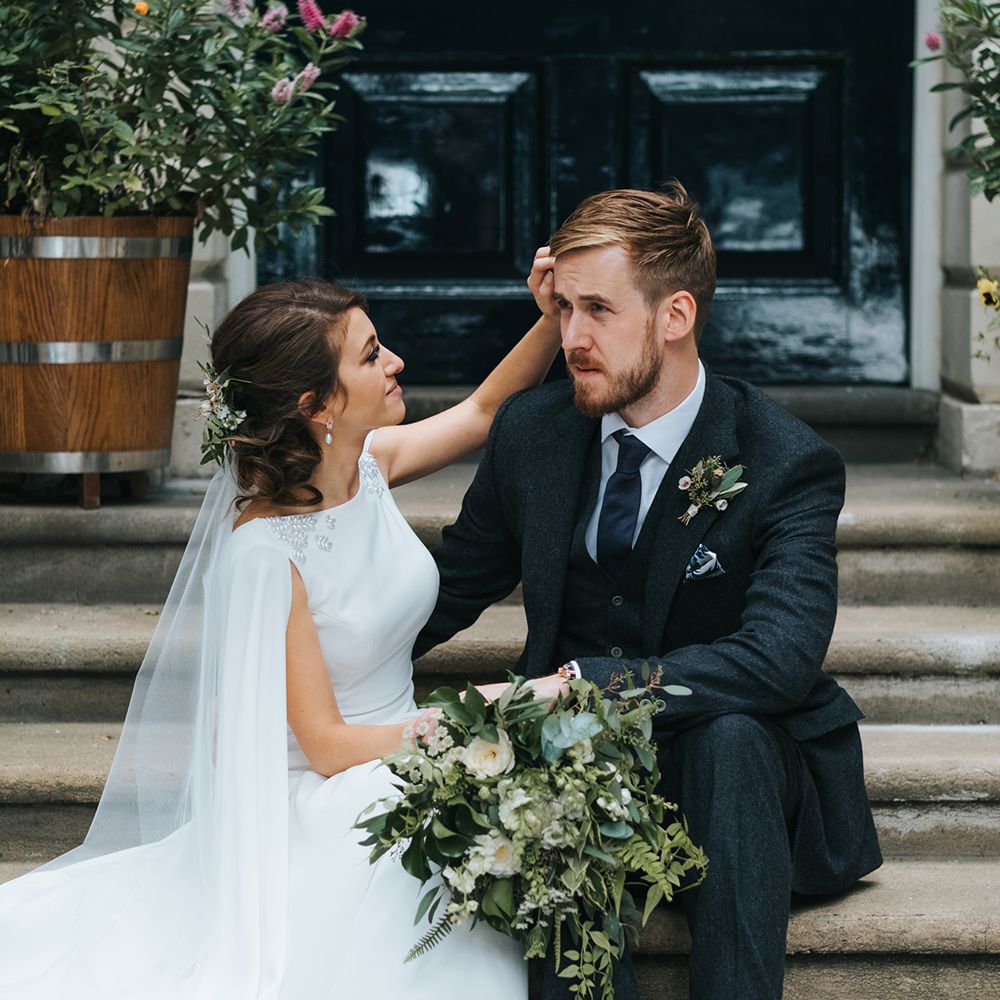Devonshire Terrace For A Stylish Green &amp; White Wedding With Lots Of Foliage And Elegant Signage With Bride In Bespoke Pronovias And Images From Miss Gen
