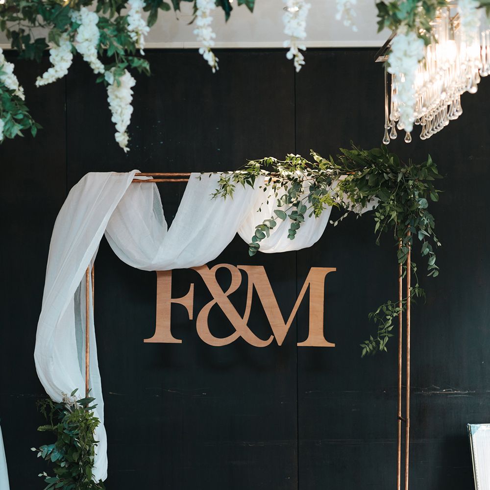 Devonshire Terrace For A Stylish Green &amp; White Wedding With Lots Of Foliage And Elegant Signage With Bride In Bespoke Pronovias And Images From Miss Gen
