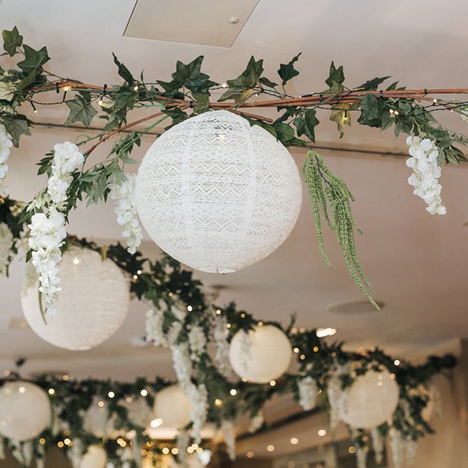 Devonshire Terrace For A Stylish Green &amp; White Wedding With Lots Of Foliage And Elegant Signage With Bride In Bespoke Pronovias And Images From Miss Gen
