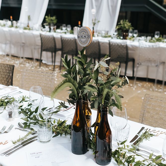 Devonshire Terrace For A Stylish Green &amp; White Wedding With Lots Of Foliage And Elegant Signage With Bride In Bespoke Pronovias And Images From Miss Gen