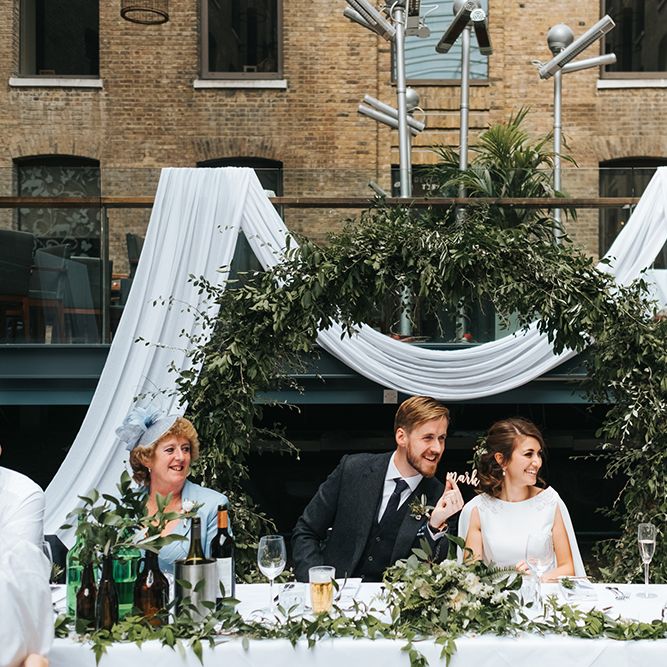 Devonshire Terrace For A Stylish Green &amp; White Wedding With Lots Of Foliage And Elegant Signage With Bride In Bespoke Pronovias And Images From Miss Gen