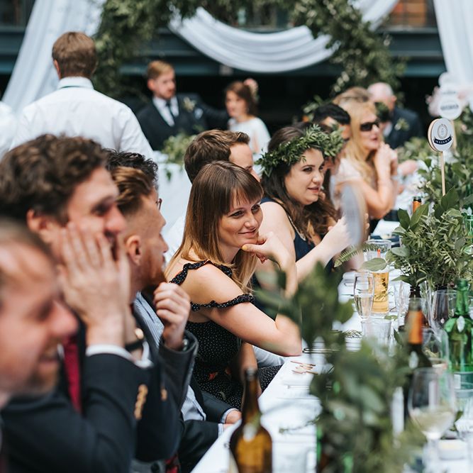 Devonshire Terrace For A Stylish Green &amp; White Wedding With Lots Of Foliage And Elegant Signage With Bride In Bespoke Pronovias And Images From Miss Gen