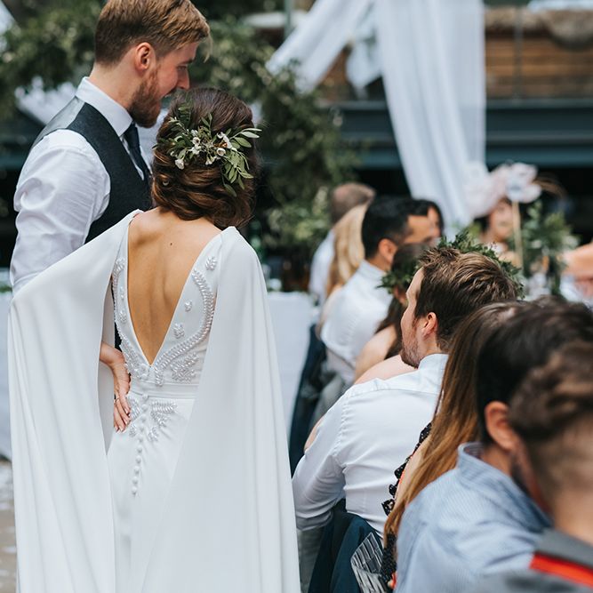 Devonshire Terrace For A Stylish Green &amp; White Wedding With Lots Of Foliage And Elegant Signage With Bride In Bespoke Pronovias And Images From Miss Gen