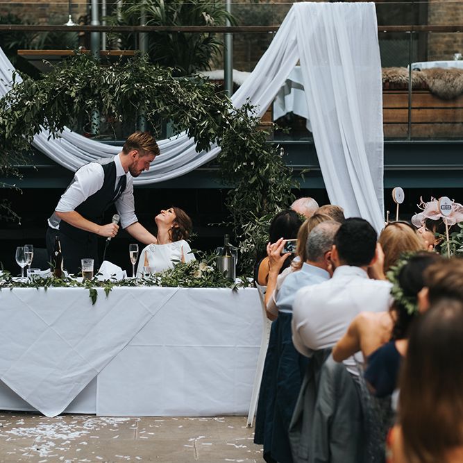 Devonshire Terrace For A Stylish Green &amp; White Wedding With Lots Of Foliage And Elegant Signage With Bride In Bespoke Pronovias And Images From Miss Gen