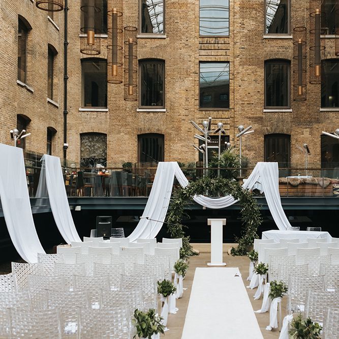 Devonshire Terrace For A Stylish Green &amp; White Wedding With Lots Of Foliage And Elegant Signage With Bride In Bespoke Pronovias And Images From Miss Gen